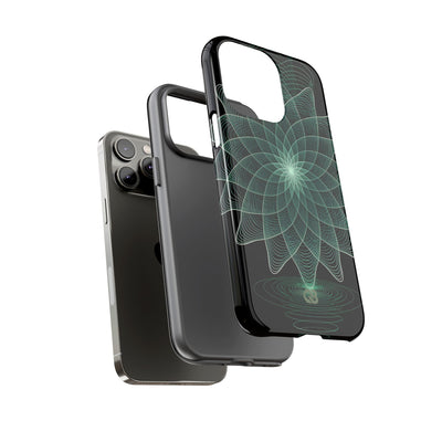 Green Tough Phone Case for iPhone - Cyan Signal Bloom