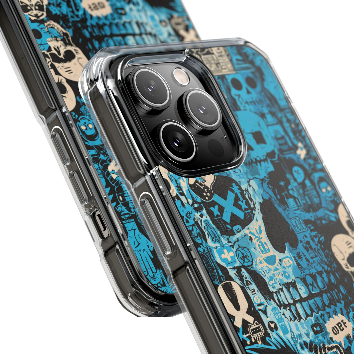 Electric Skull Graffiti · Clear Impact Magnetic Phone Case for iPhone · Blue