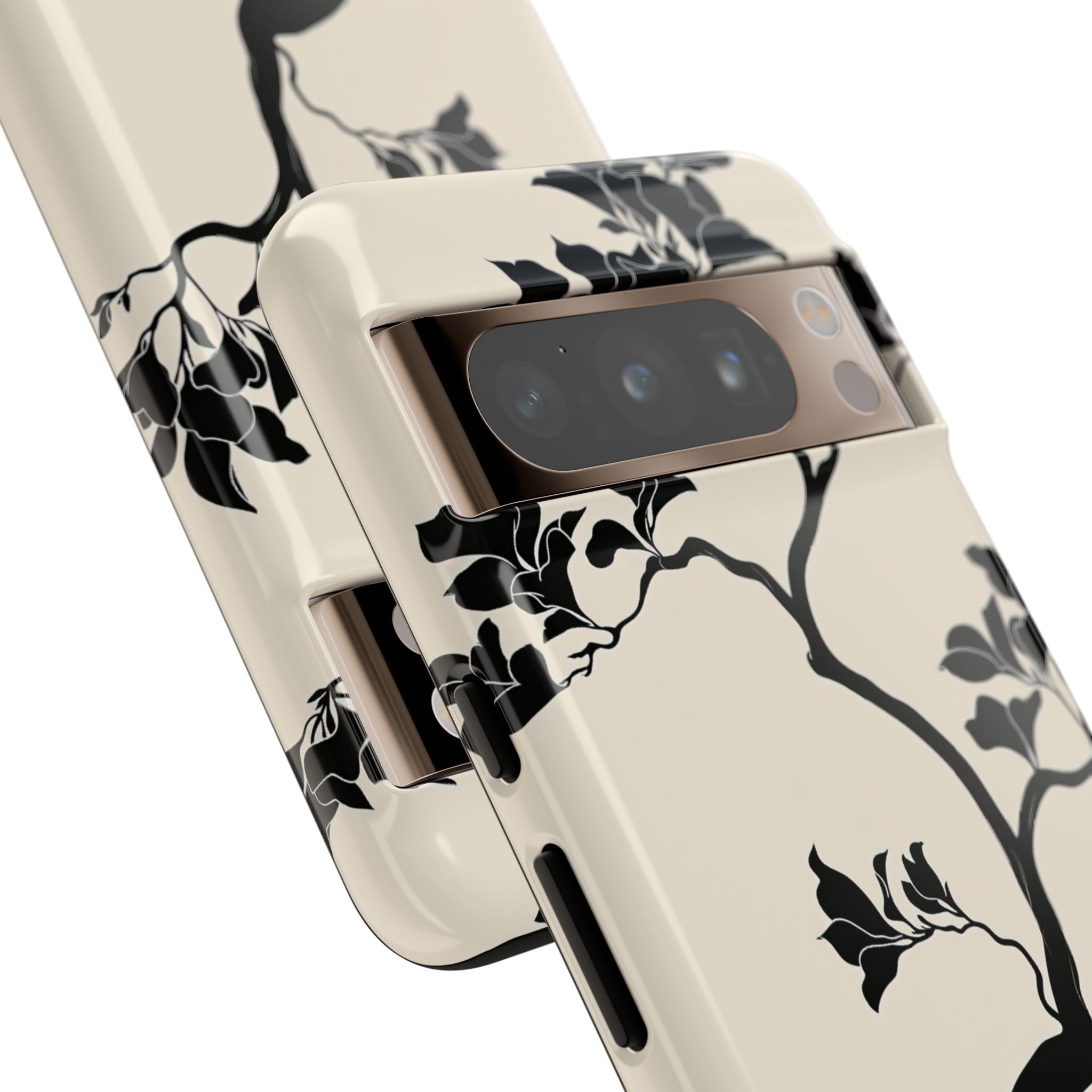 Beige Tough Phone Case for Google Pixel - Obsidian Bonsai Silhouette