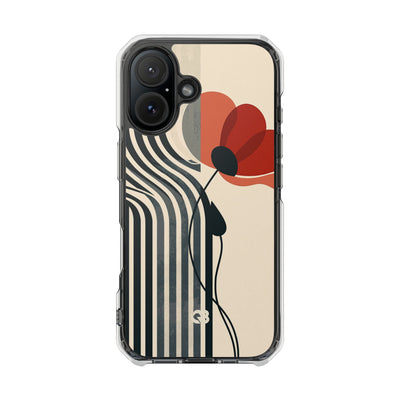 Beige Impact MagSafe Phone Case for iPhone - Crimson Line Bloom