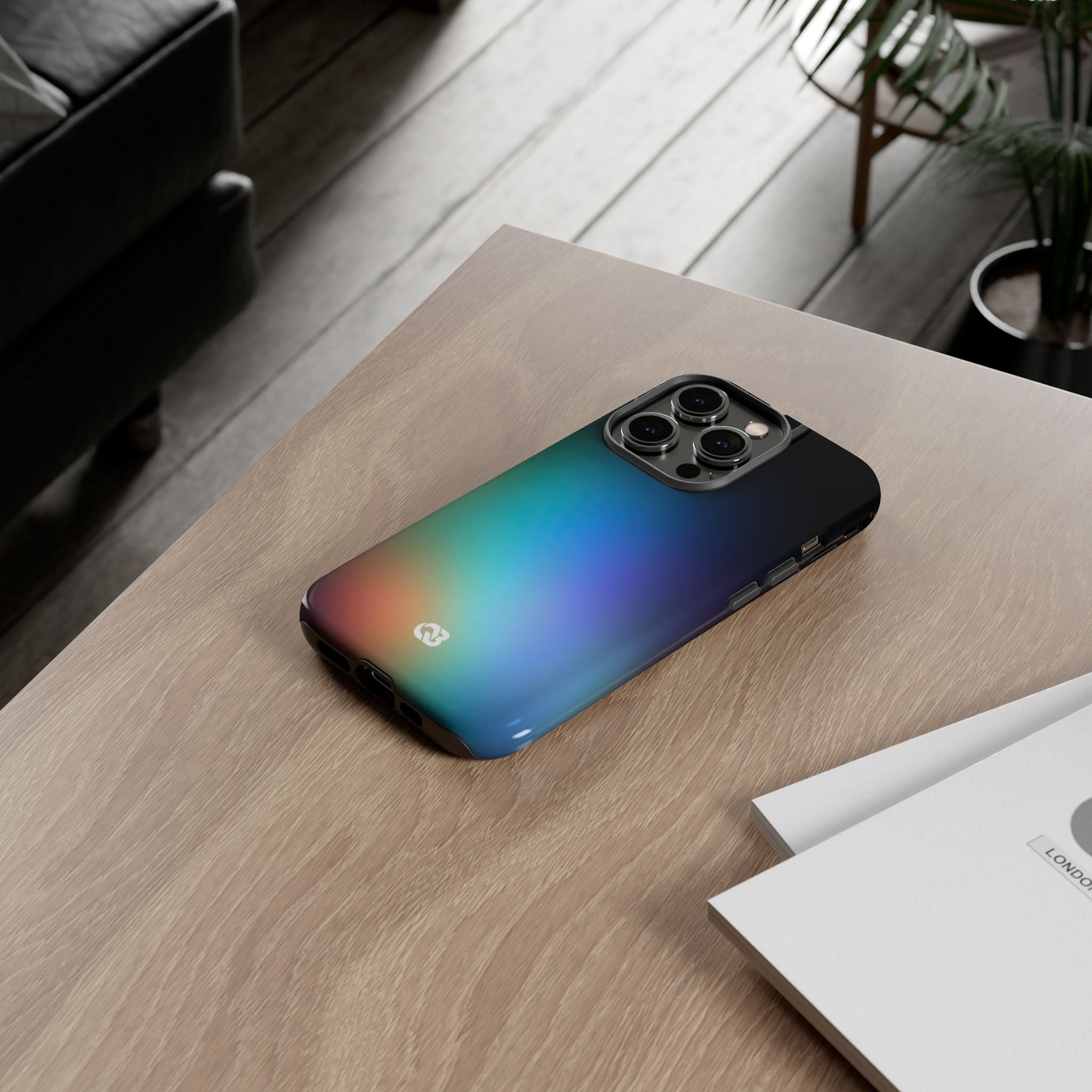 Black Tough Phone Case for iPhone - Electric Prism Grain