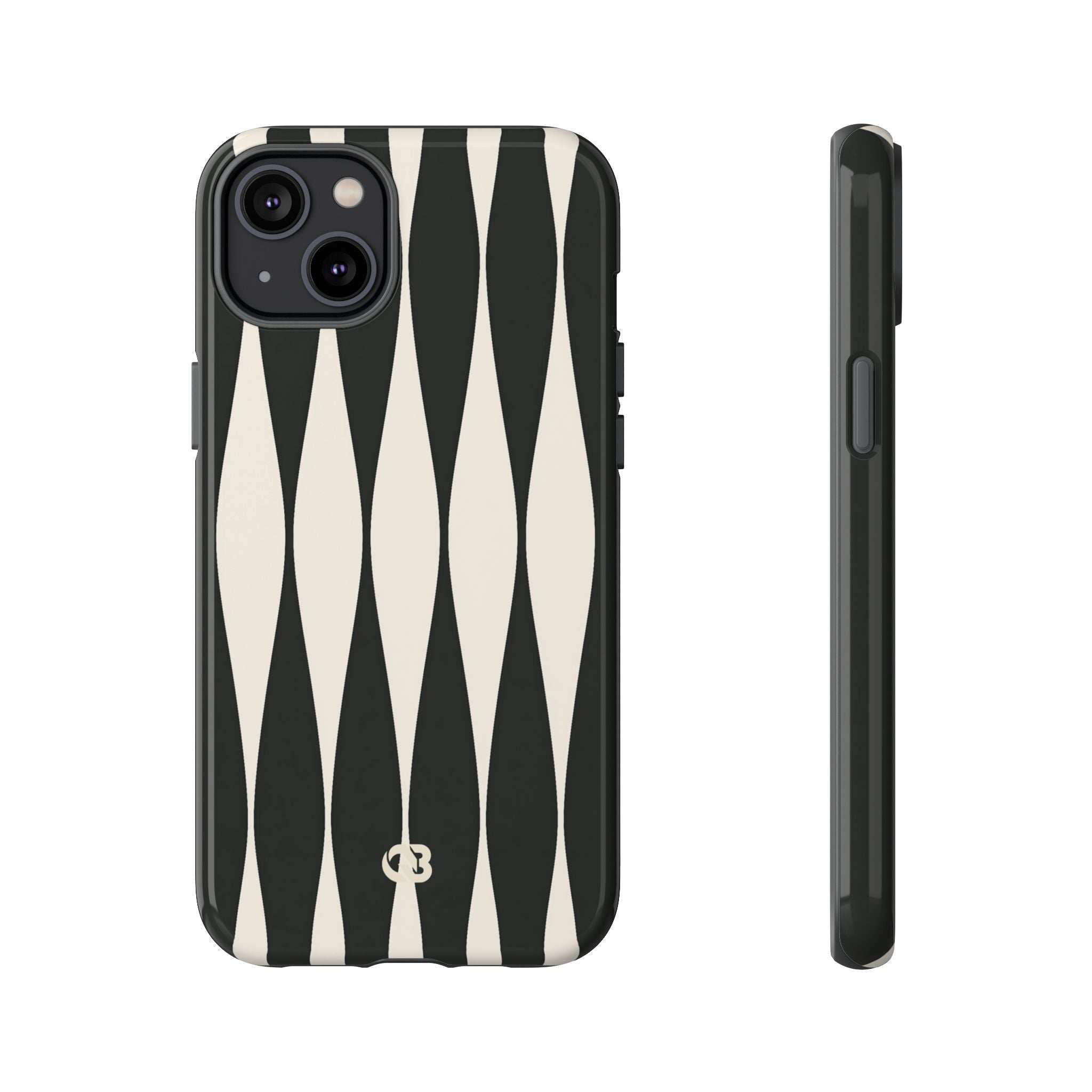 Black Tough Phone Case for iPhone - Ivory Spindle Grid
