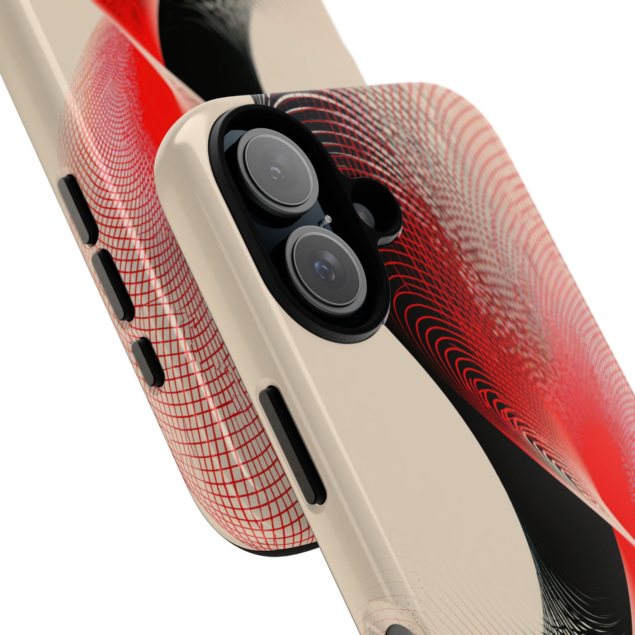 Red Tough Phone Case for iPhone - Crimson Grid Vortex