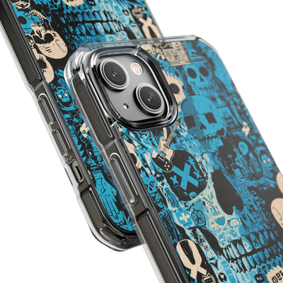 Electric Skull Graffiti · Clear Impact Magnetic Phone Case for iPhone · Blue