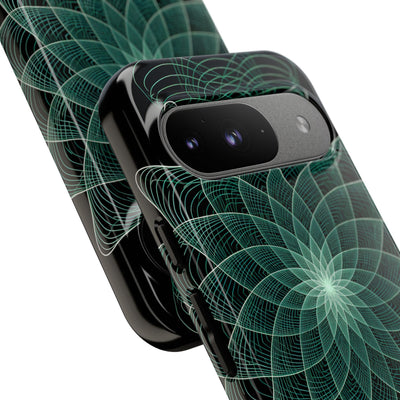 Green Tough Phone Case for Google Pixel - Cyan Signal Bloom