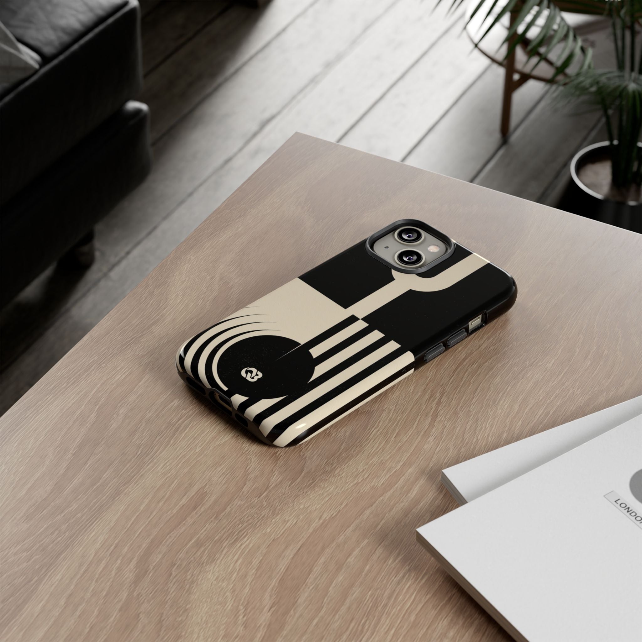 Black Tough Phone Case for iPhone - Ivory Signal Grid