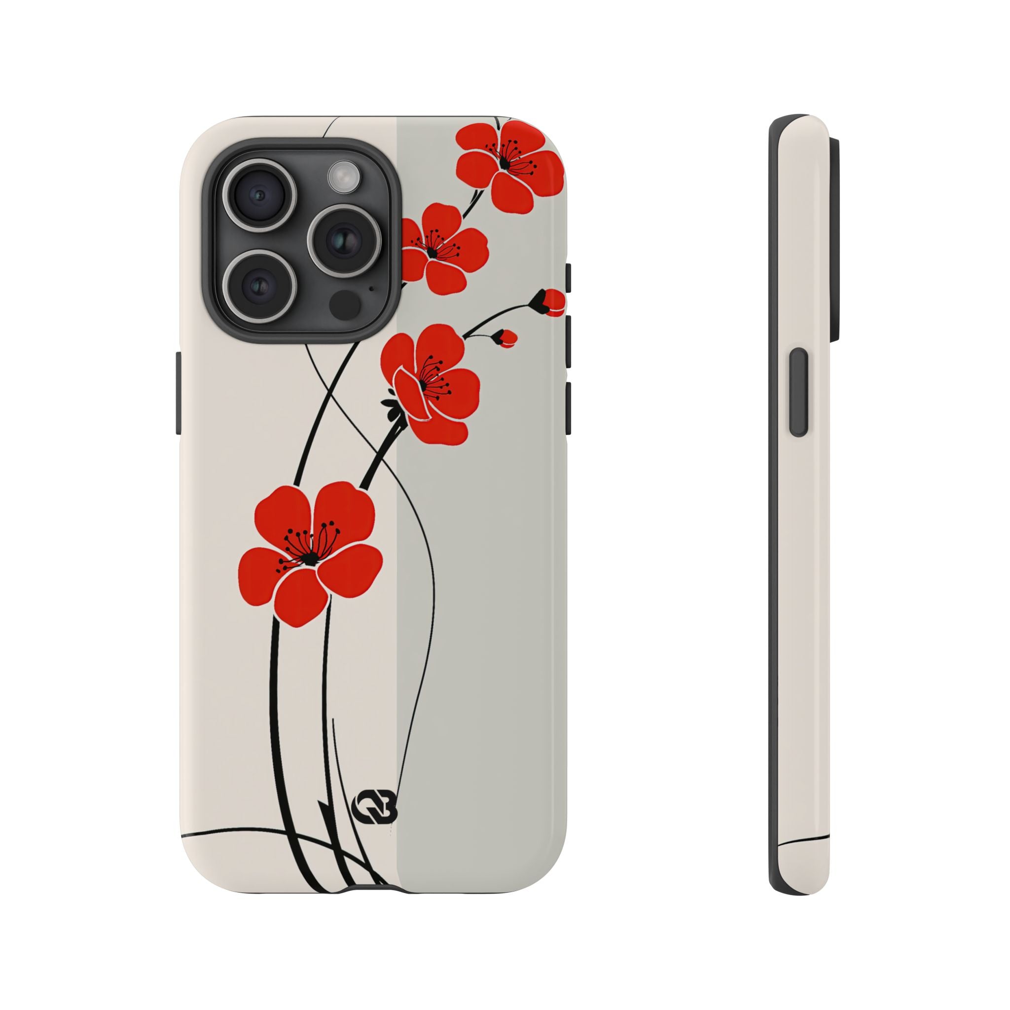 Beige Tough Phone Case for iPhone - Scarlet Ink Petals