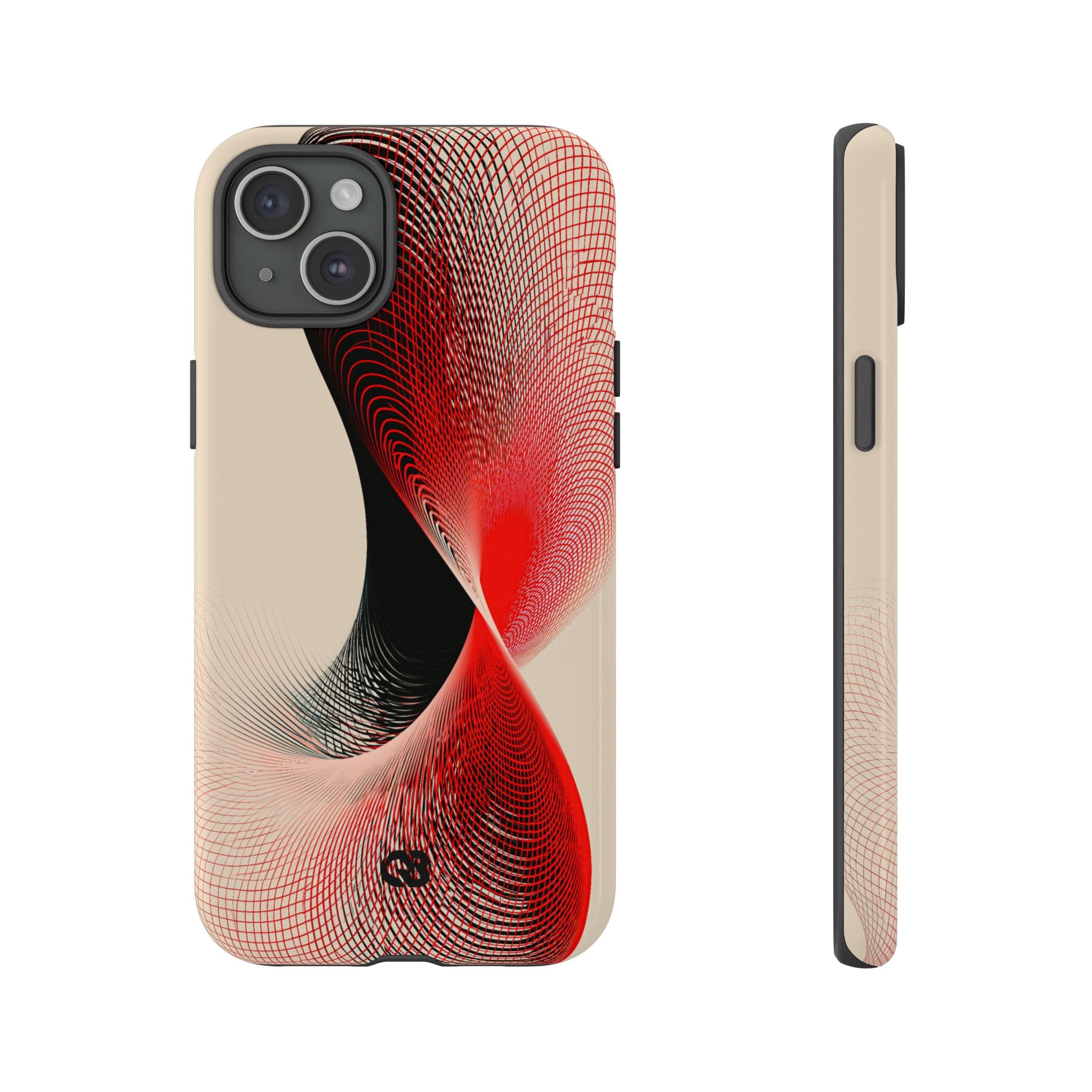 Red Tough Phone Case for iPhone - Crimson Grid Vortex