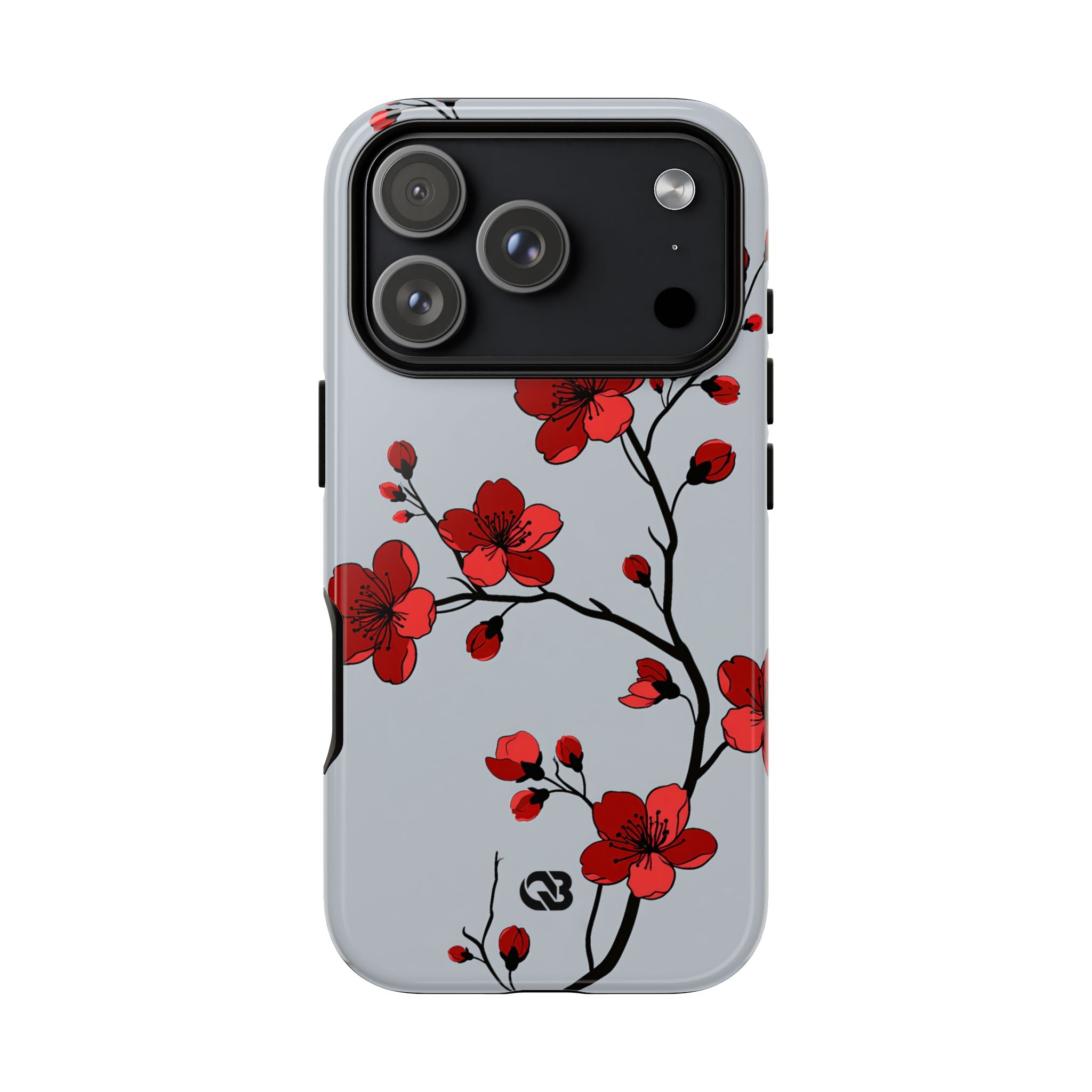 Grey Tough Phone Case for iPhone - Crimson Blossom Onyx