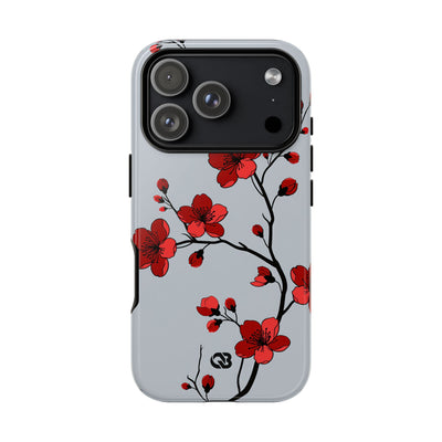 Grey Tough Phone Case for iPhone - Crimson Blossom Onyx