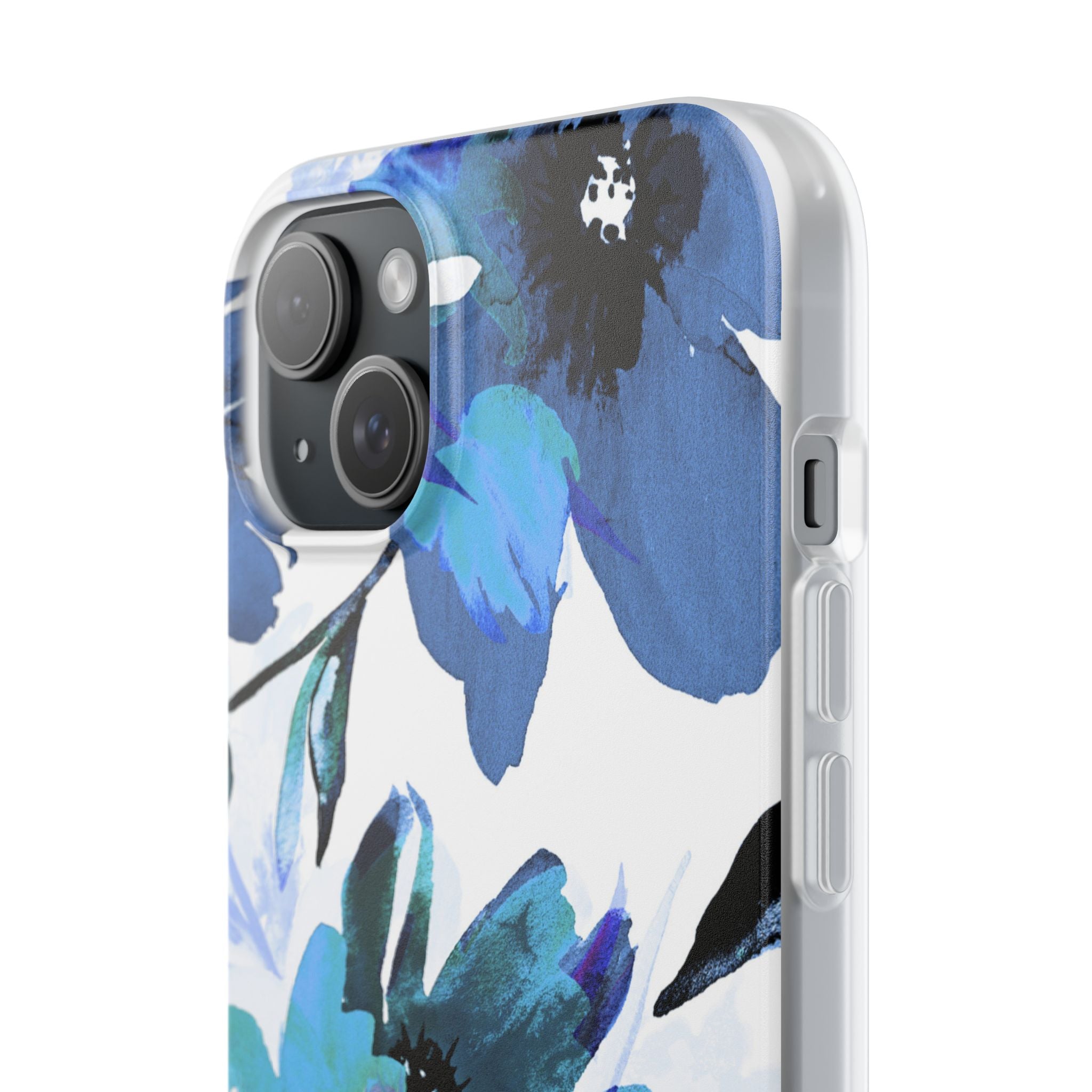 Blå Blomst Glød iPhone 15 Plus Cover - Blødt