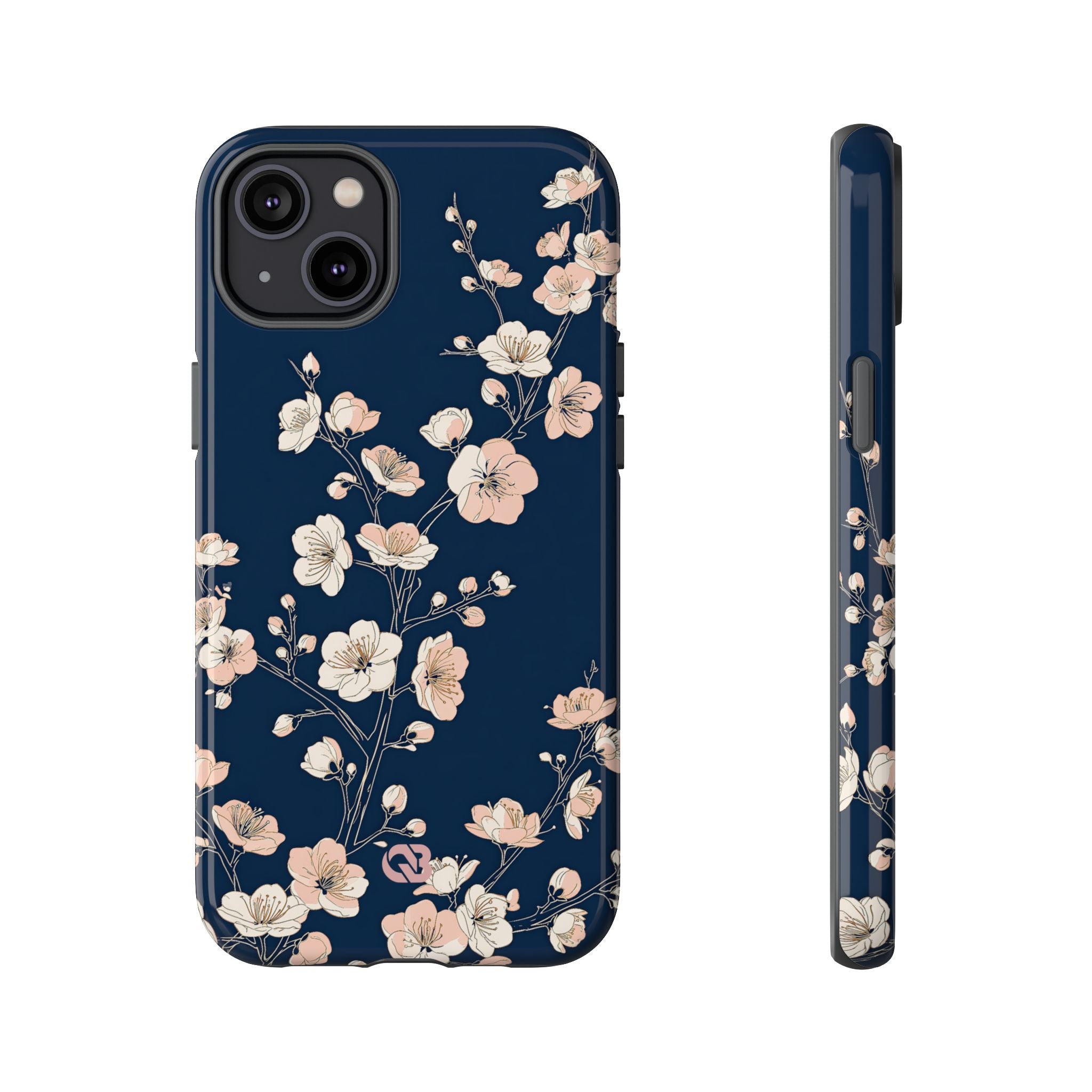 Blue Tough Phone Case for iPhone - Midnight Peach Sakura