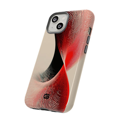 Red Tough Phone Case for iPhone - Crimson Grid Vortex