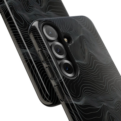 Black Tough Phone Case for Samsung - Obsidian Topo Wireframe