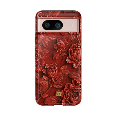 Cinnabar Peony Relief · Tough Phone Case for Pixel ·  Red