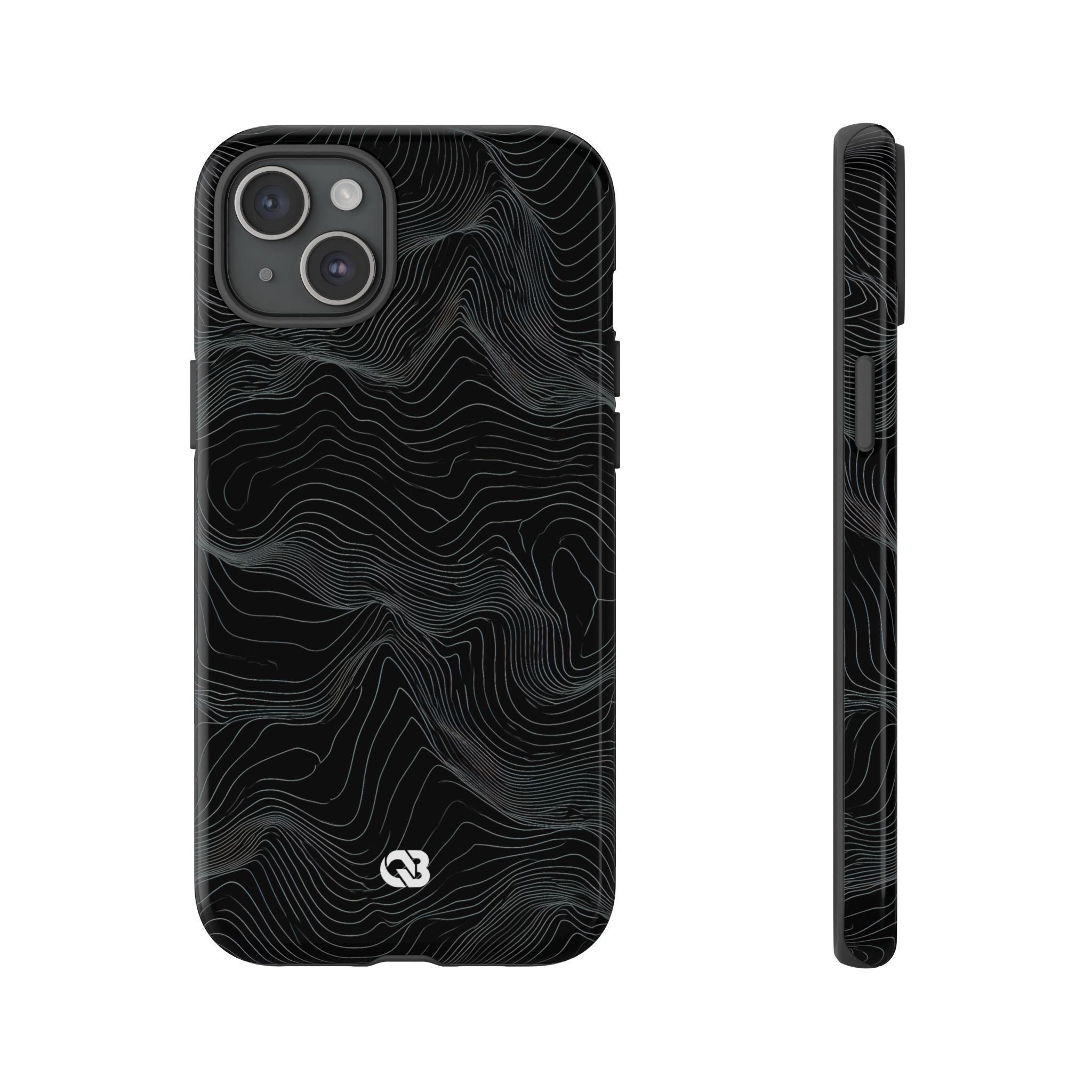 Black Tough Phone Case for iPhone - Obsidian Topo Wireframe