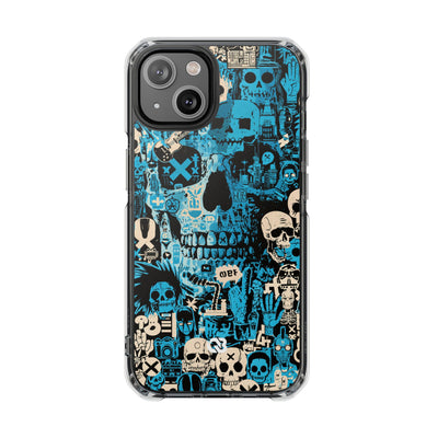 Electric Skull Graffiti · Clear Impact Magnetic Phone Case for iPhone · Blue