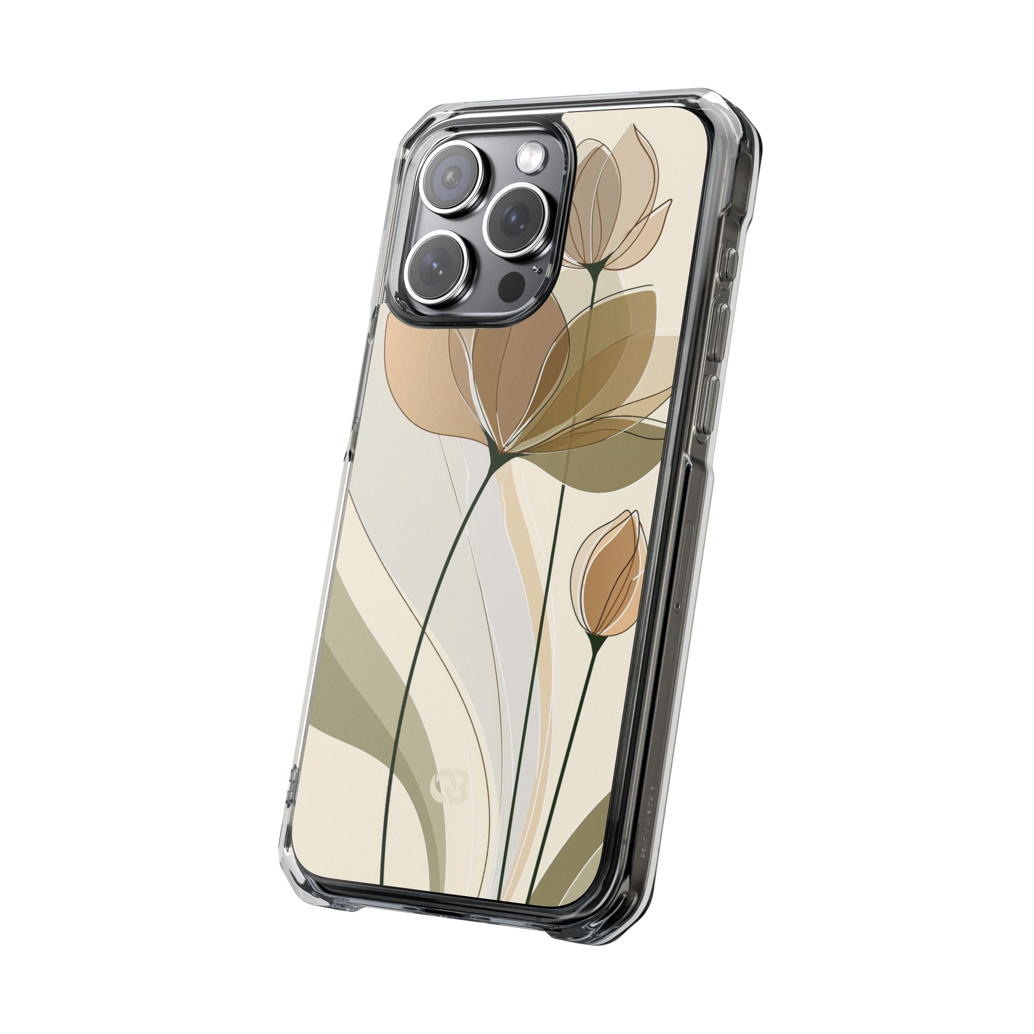 Beige Impact MagSafe Phone Case for iPhone - Muted Ochre Petals