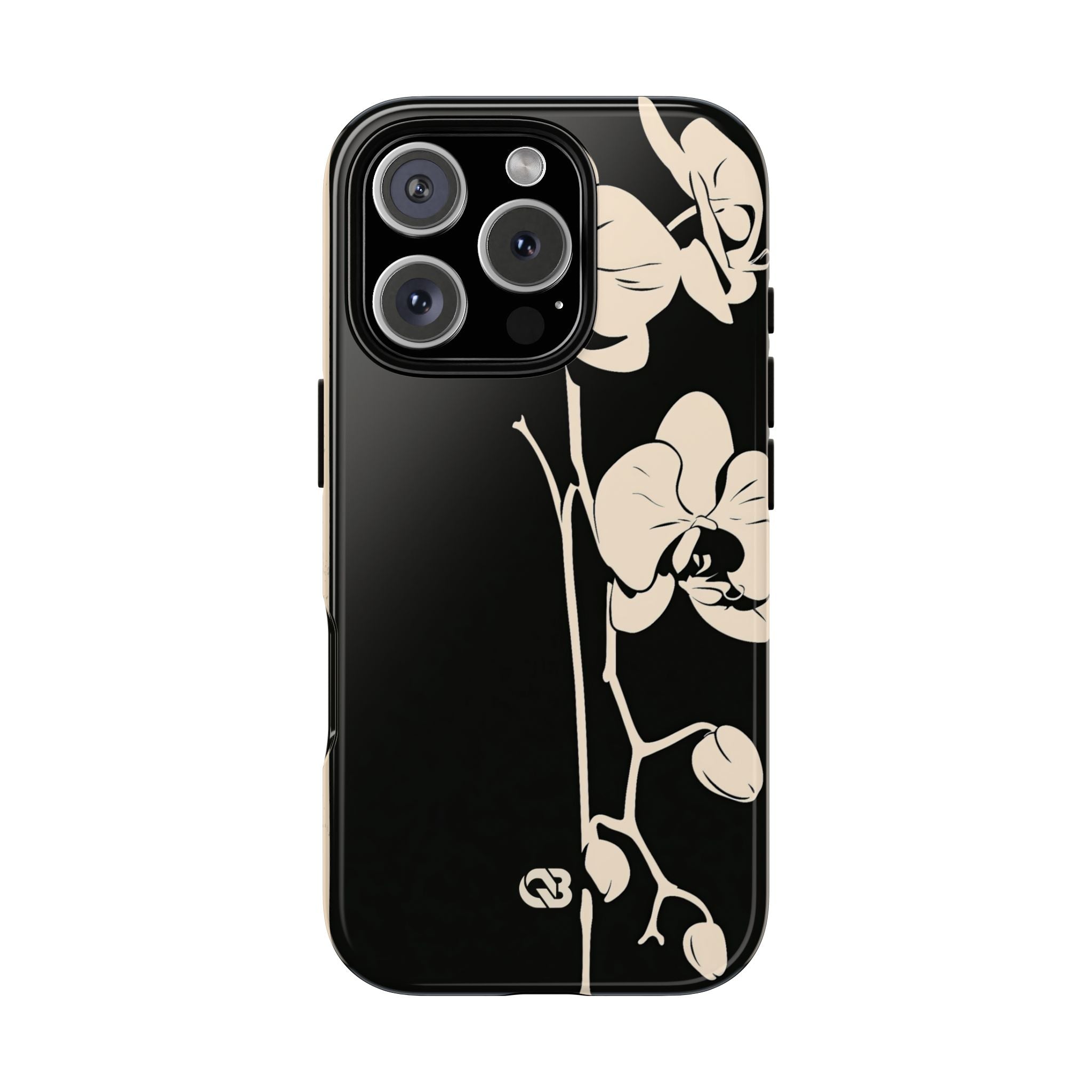 Black Tough Phone Case for iPhone - Obsidian Bone Orchid