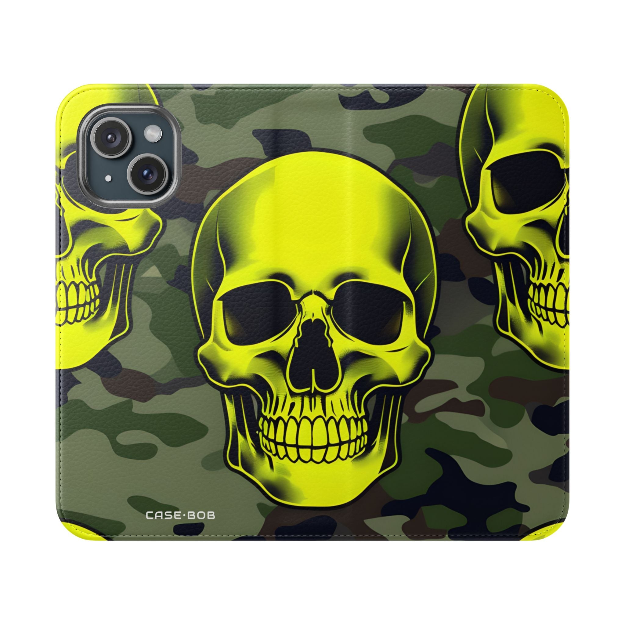 Neon Skull Camo - iPhone 15 Case - Wallet