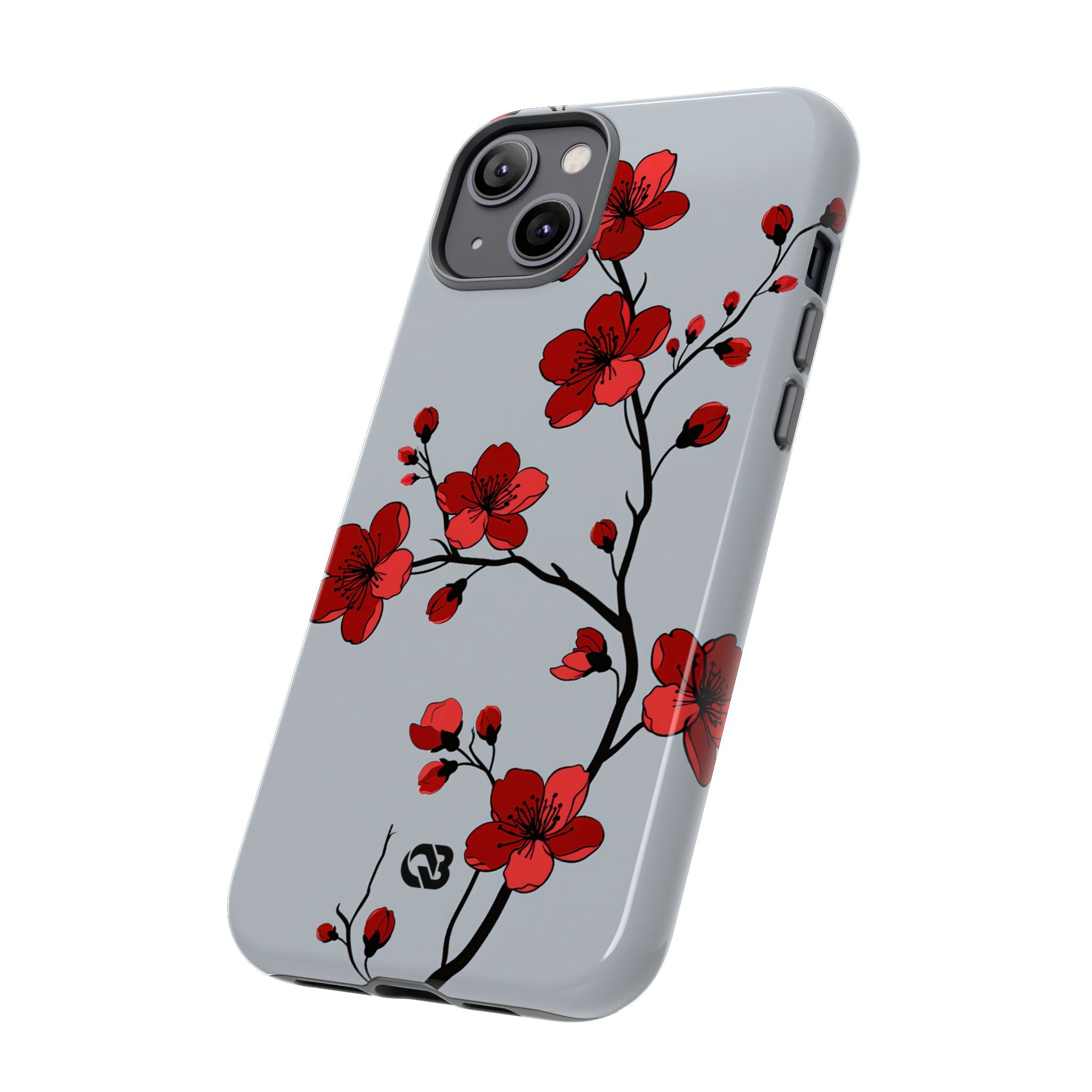 Grey Tough Phone Case for iPhone - Crimson Blossom Onyx