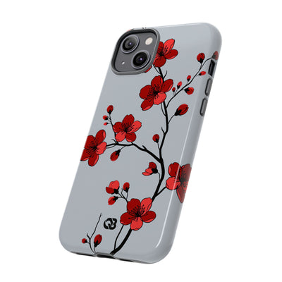 Grey Tough Phone Case for iPhone - Crimson Blossom Onyx