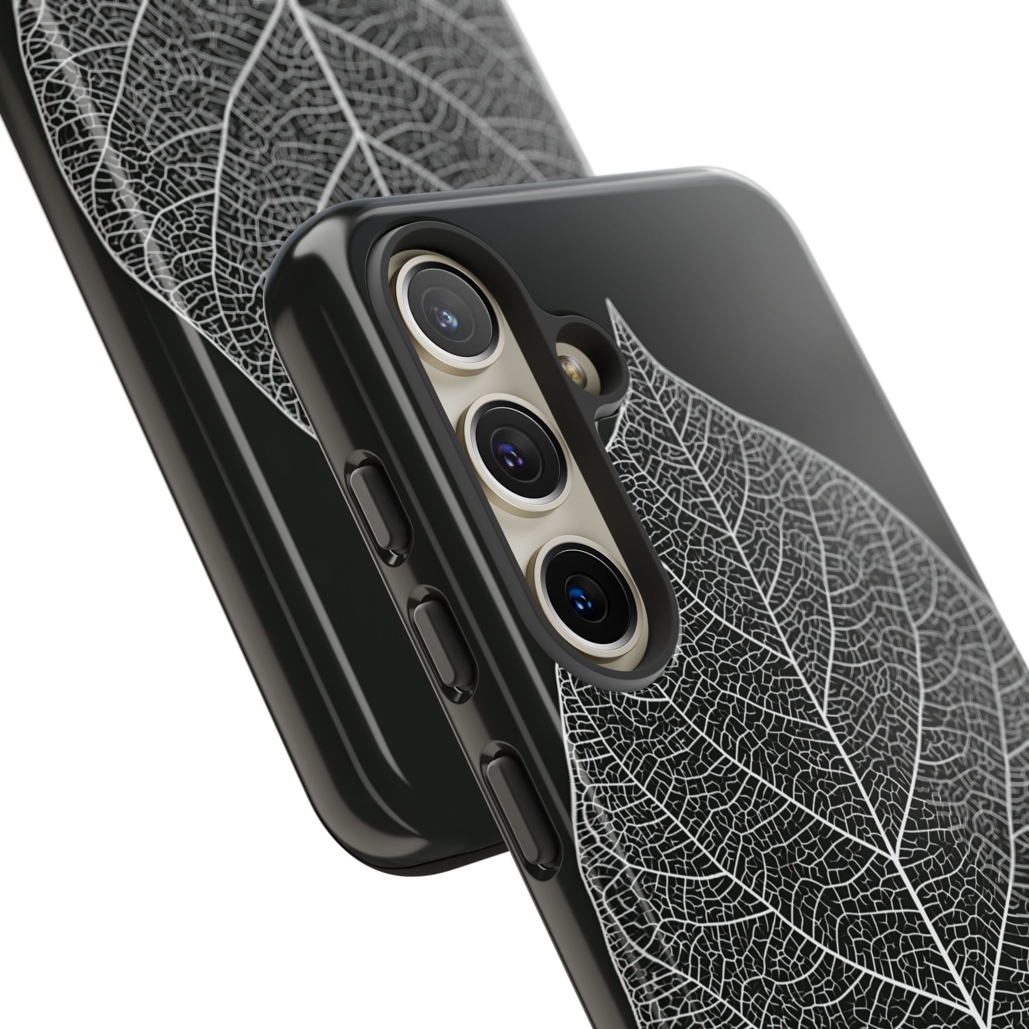 Black Tough Phone Case for Samsung - Bleached Leaf Lattice