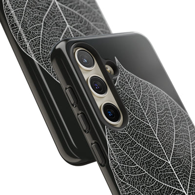 Black Tough Phone Case for Samsung - Bleached Leaf Lattice