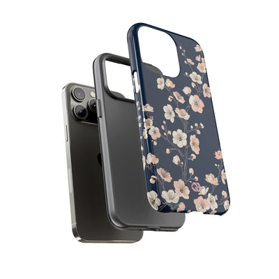 Blue Tough Phone Case for iPhone - Midnight Peach Sakura