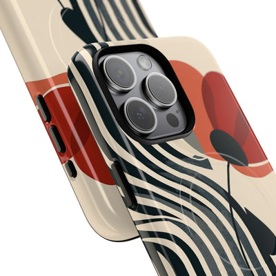Beige Tough 2.0 Magsafe Phone Case for iPhone - Crimson Line Bloom