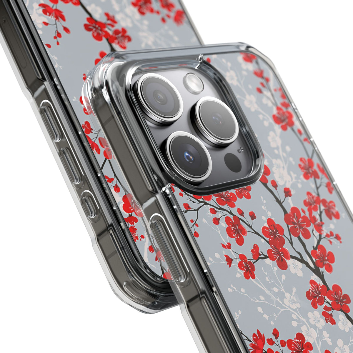 Scarlet Plum Blossom · Clear Impact Magnetic Phone Case for iPhone ·  Red