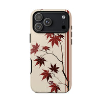 Red Tough Phone Case for iPhone - Crimson Momiji Stripe