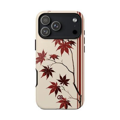 Red Tough Phone Case for iPhone - Crimson Momiji Stripe