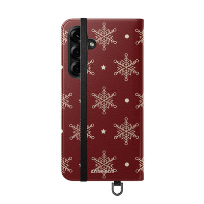 Cream Snowflakes Crimson - Samsung S25+ Case - Wallet