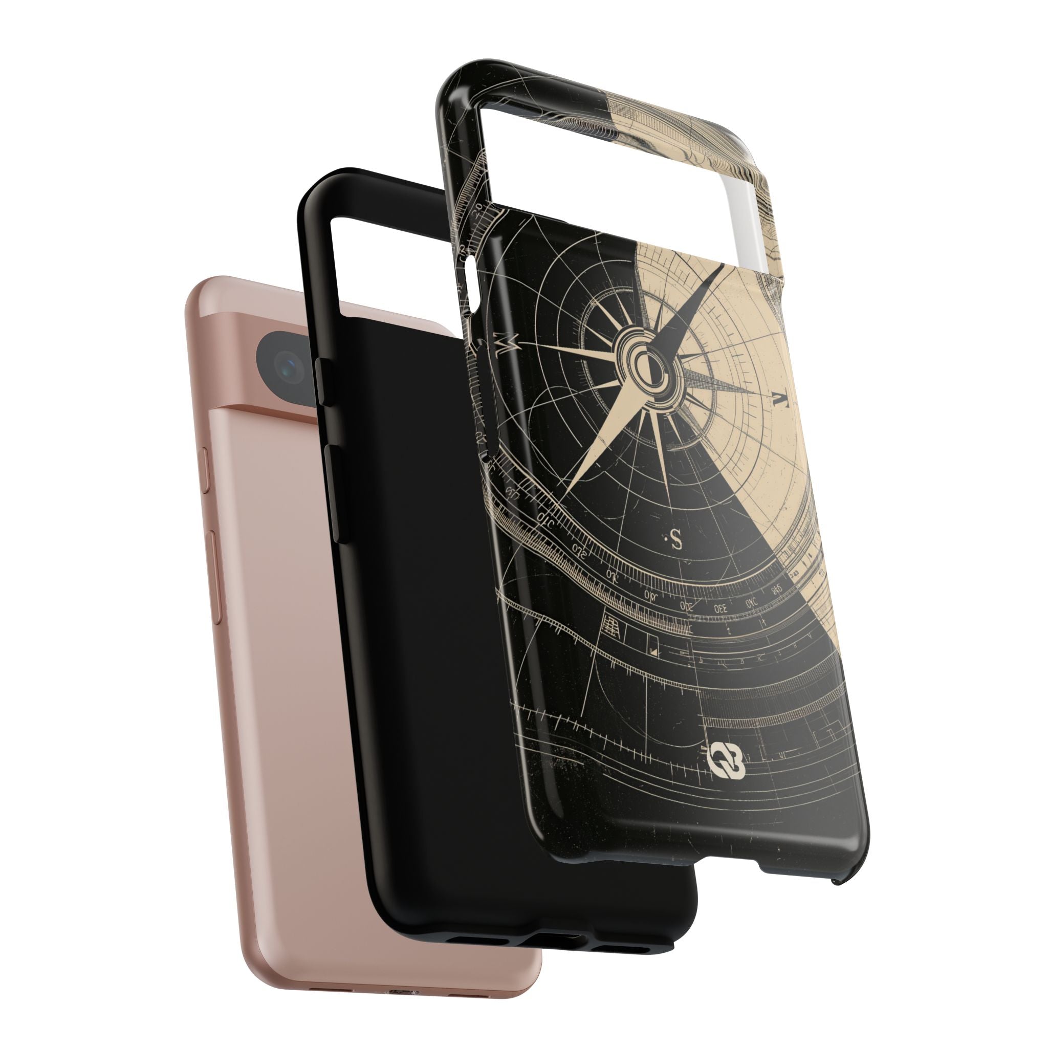 Beige Tough Phone Case for Google Pixel - Obsidian Nautical Blueprint