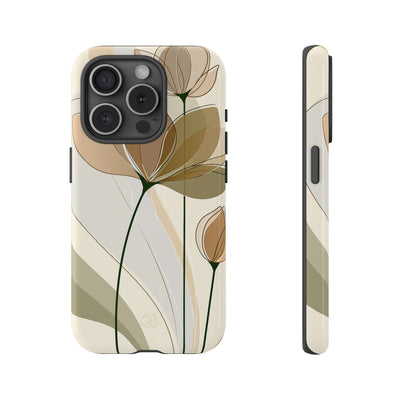 Beige Tough Phone Case for iPhone - Muted Ochre Petals