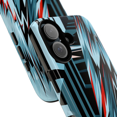 Blue Tough Phone Case for iPhone - Glitch Peak Cyan