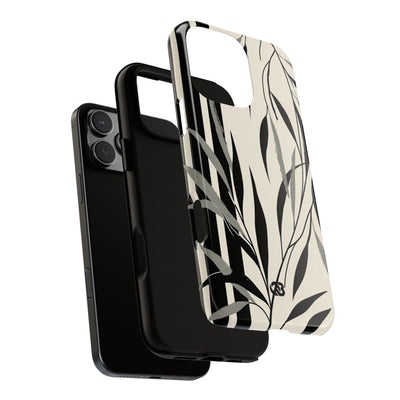 Beige Tough Phone Case for iPhone - Soot Leaf Sketch