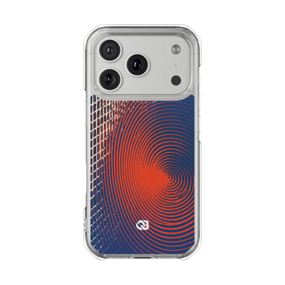 Blue Impact MagSafe Phone Case for iPhone - Orange Orbit Grid