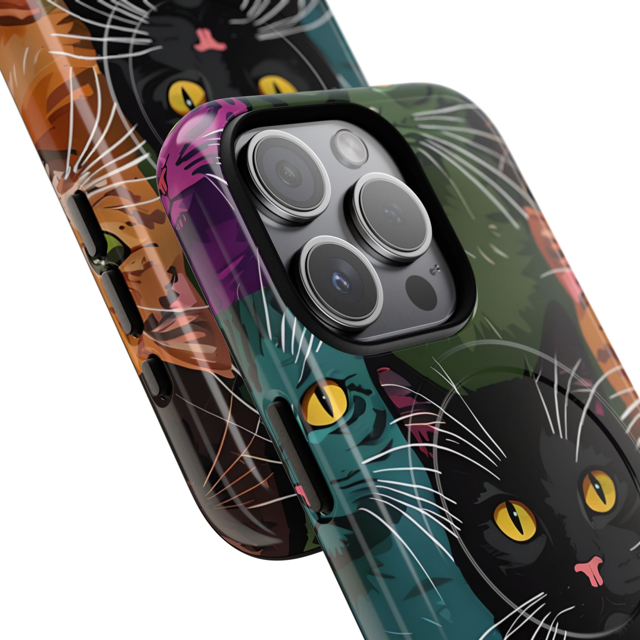 Teal Cat Grid iPhone 15 Pro Case - Tough+