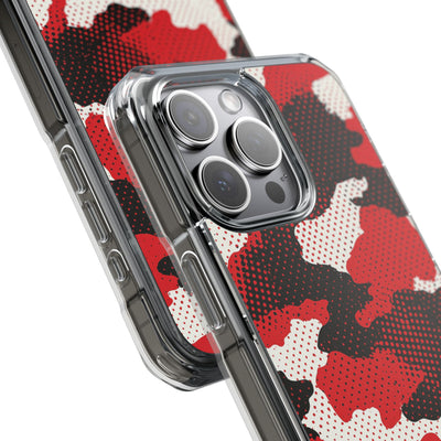 Crimson Halftone Camo · Clear Impact Magnetic Phone Case for iPhone · Red