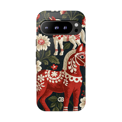 Nordic Dala Meadow · Tough Phone Case for Pixel ·  Red
