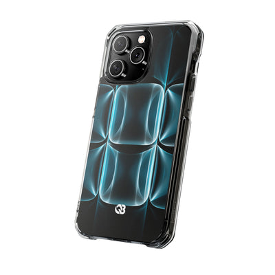Translucent Cyber Grid · Clear Impact Magnetic Phone Case for iPhone ·  Teal