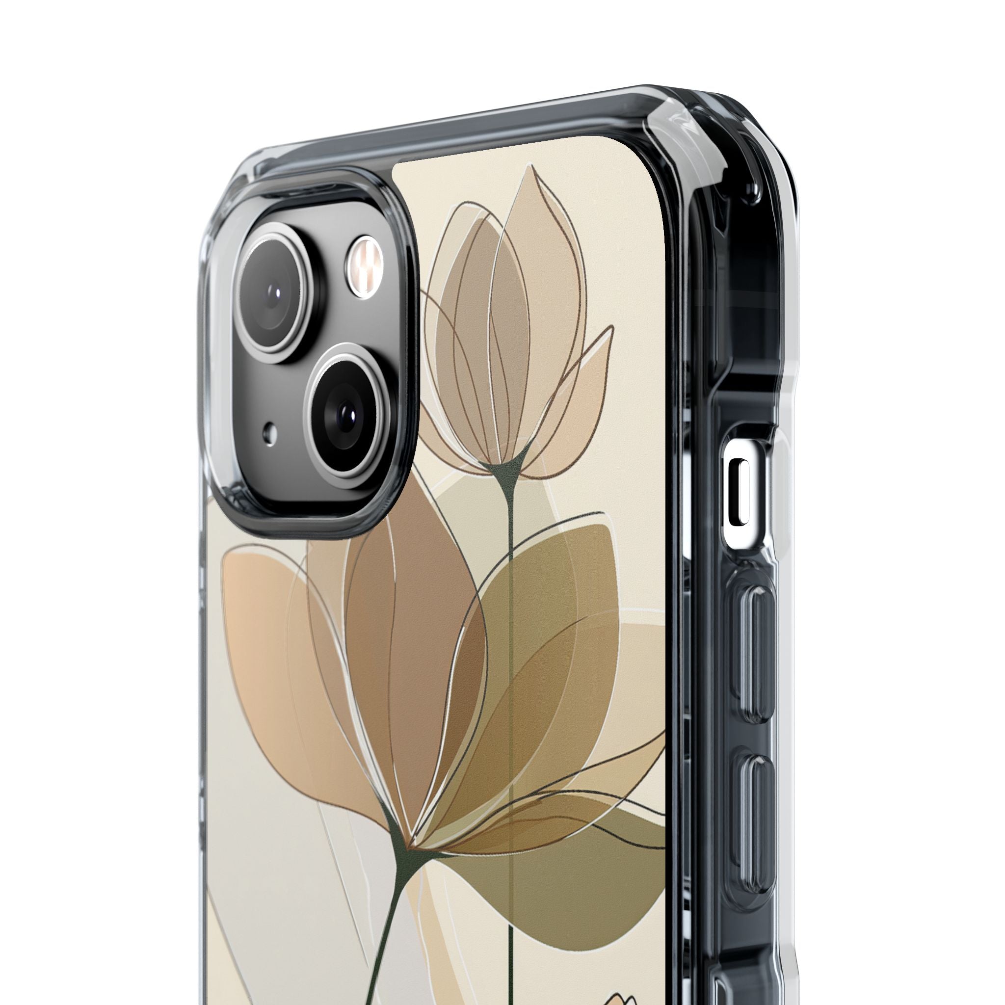 Beige Impact MagSafe Phone Case for iPhone - Muted Ochre Petals