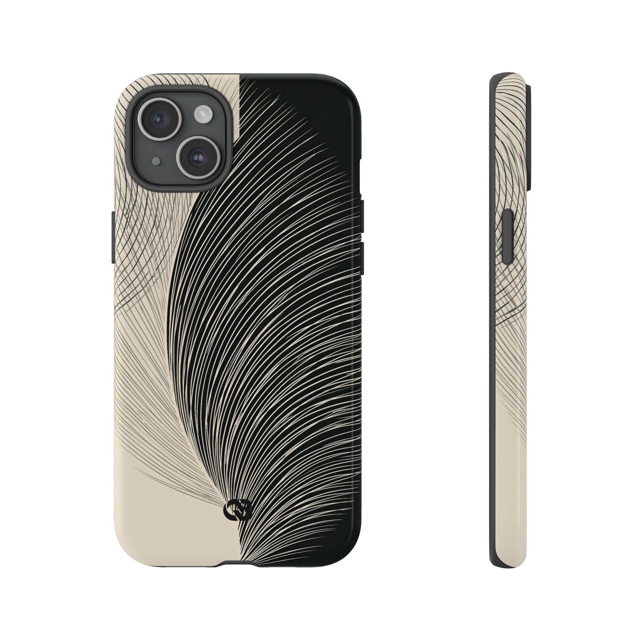 Beige Tough Phone Case for iPhone - Obsidian Cream Plume