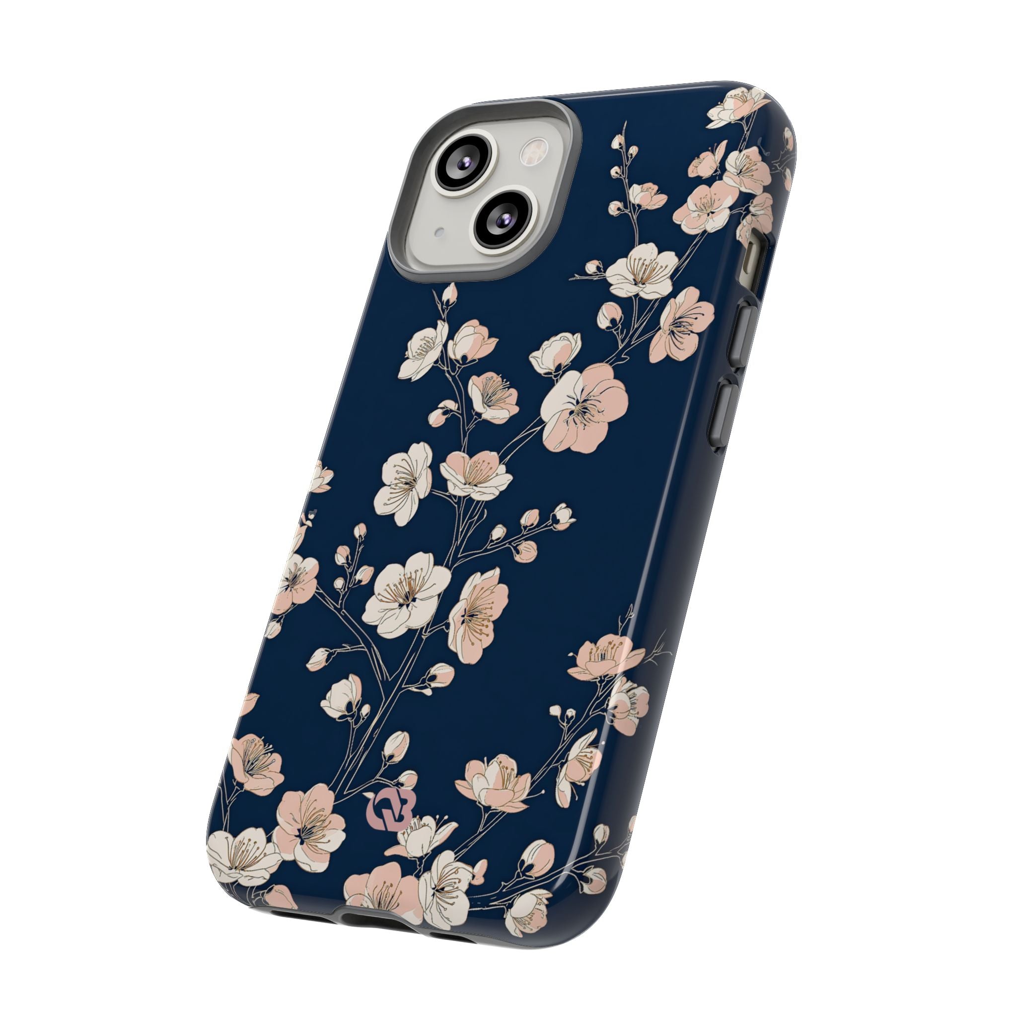 Blue Tough Phone Case for iPhone - Midnight Peach Sakura