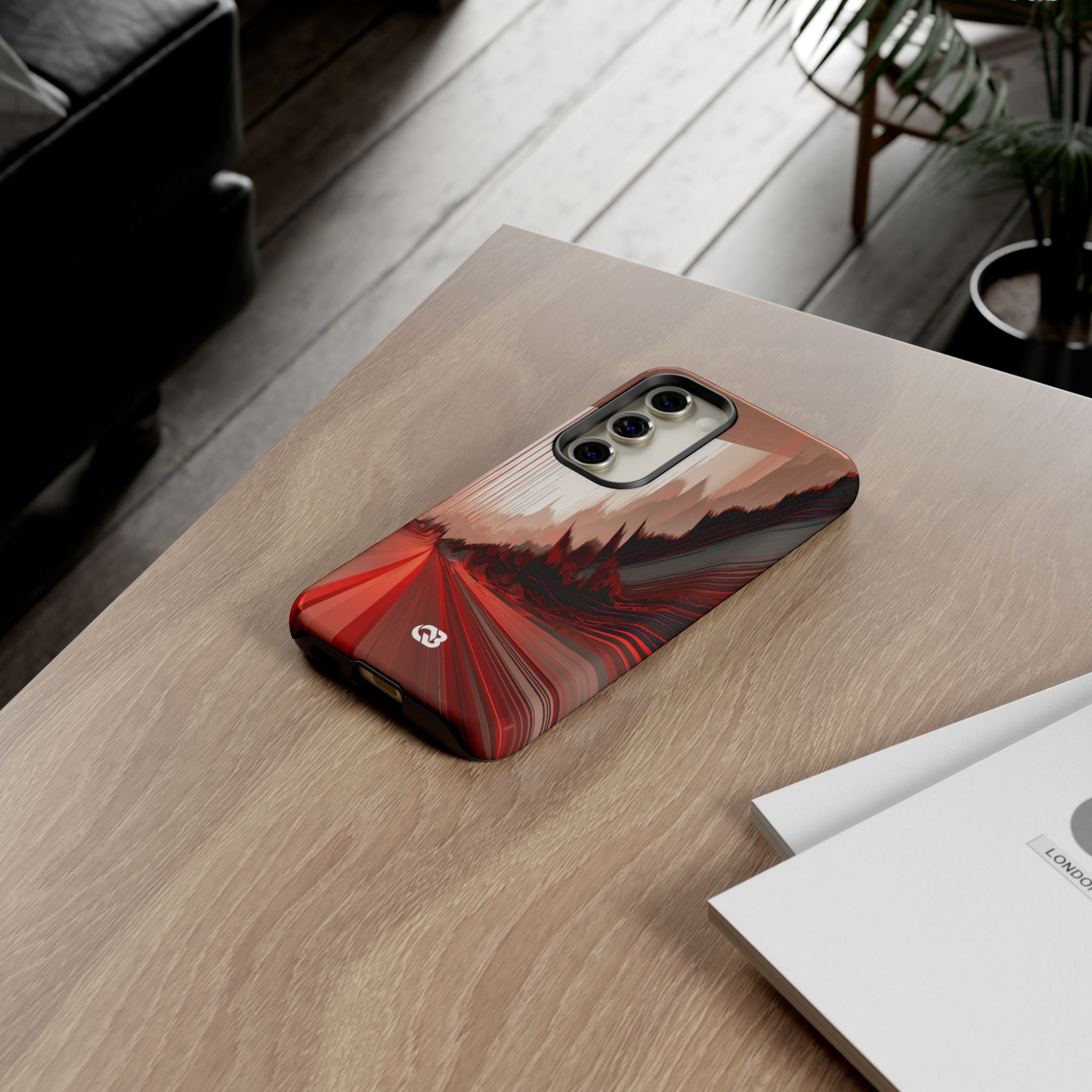 Red Tough Phone Case for Samsung - Crimson Pulse Horizon