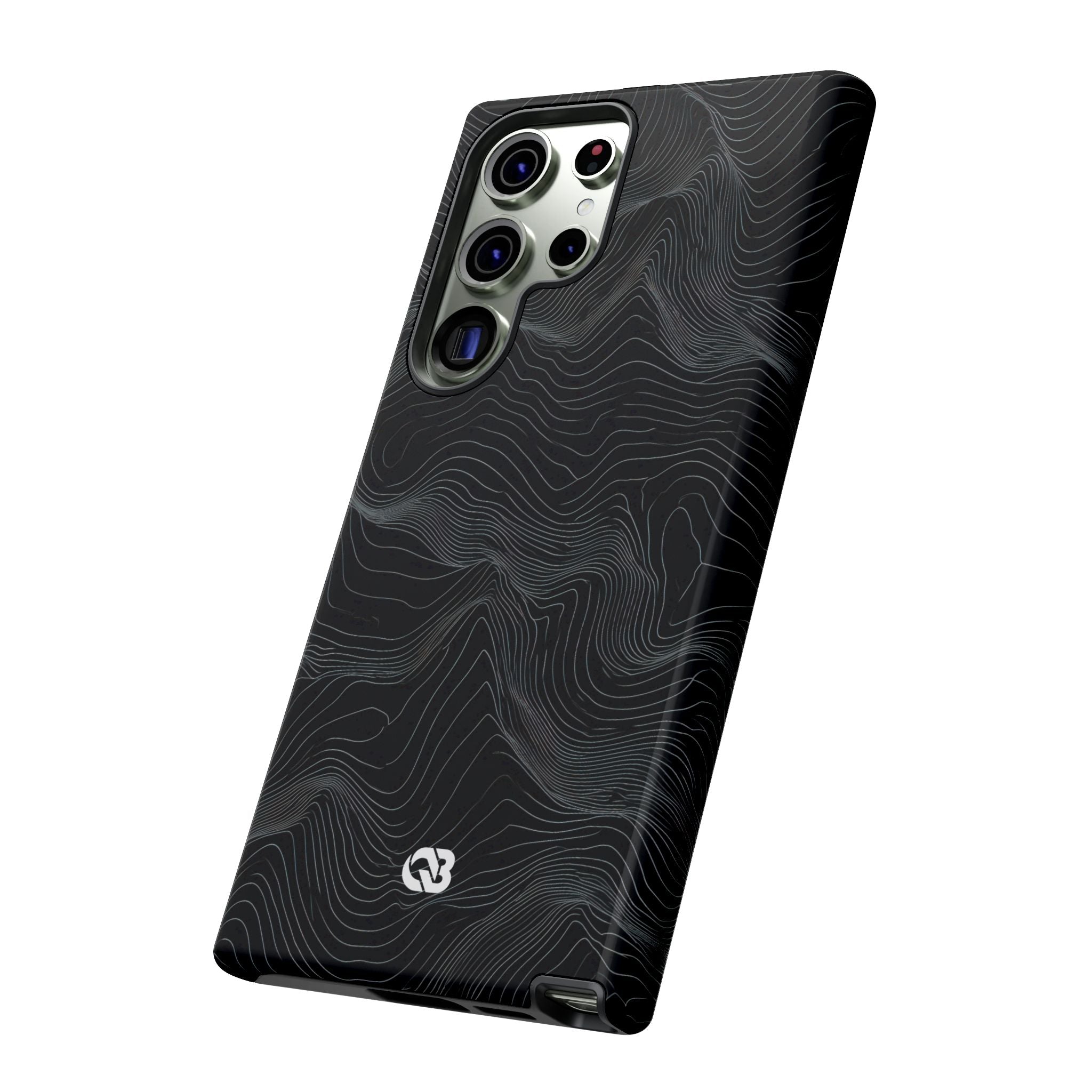 Black Tough Phone Case for Samsung - Obsidian Topo Wireframe