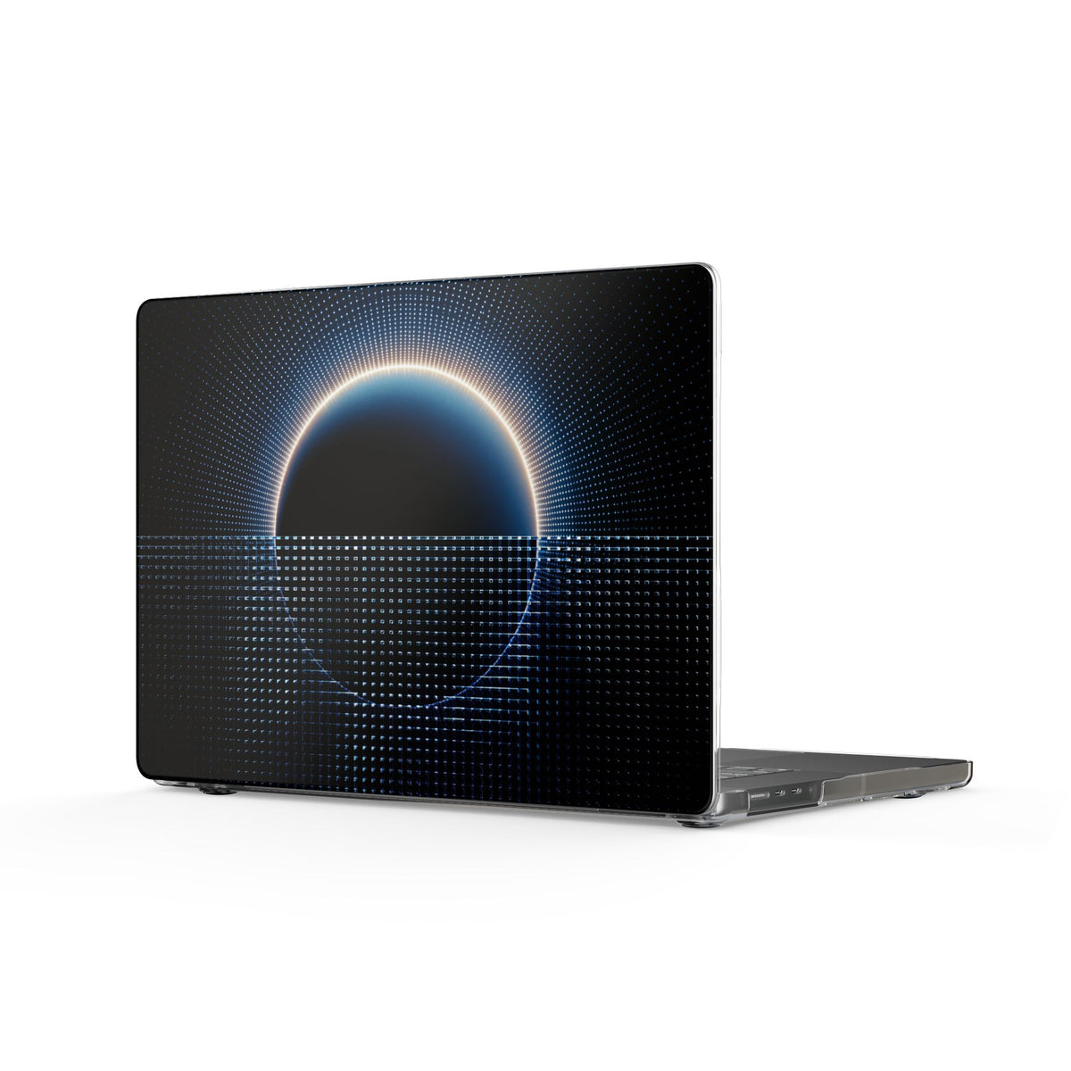 Eclipse Grid Clear MacBook Case — Futuristic Solar Glow Laptop Cover