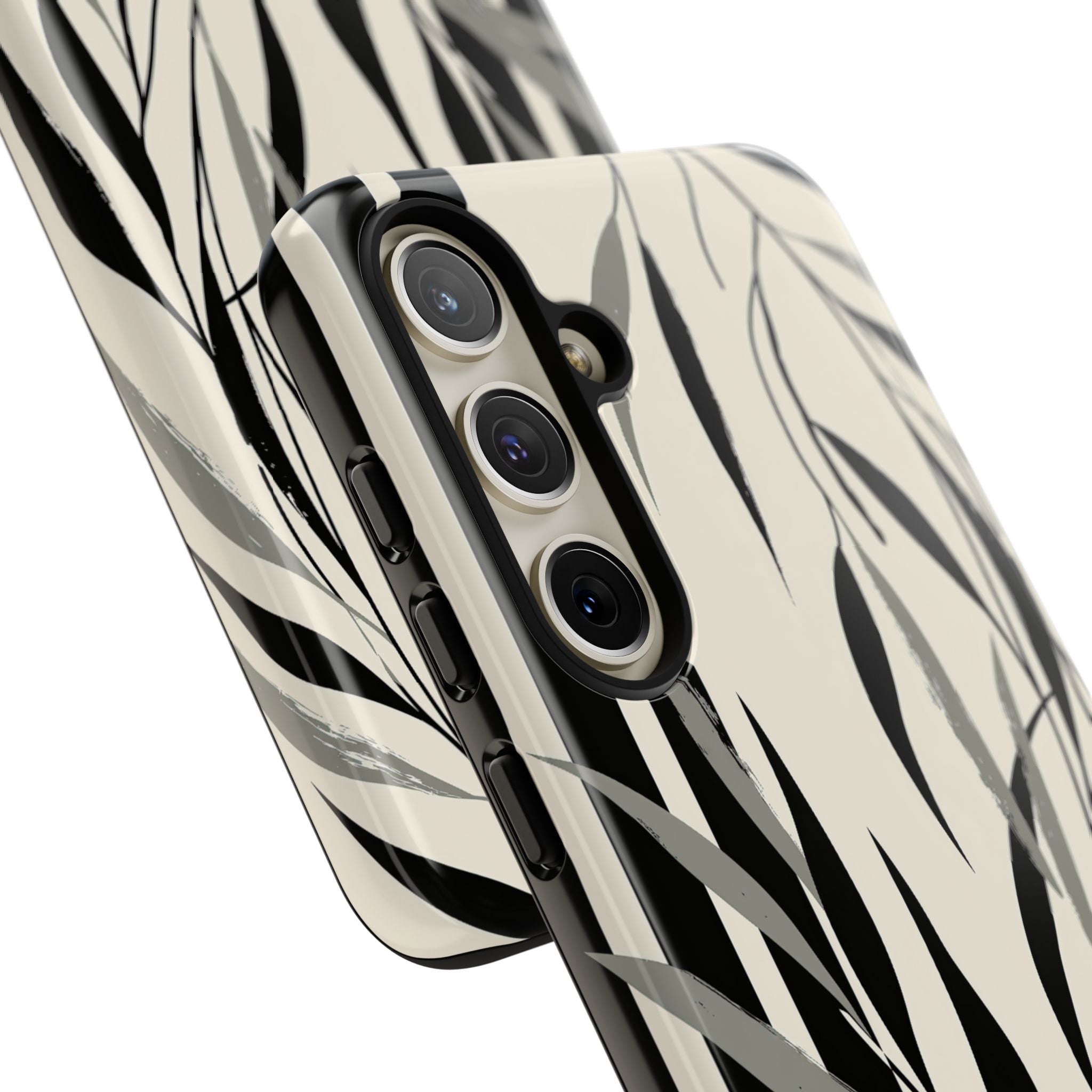 Beige Tough Phone Case for Samsung - Soot Leaf Sketch